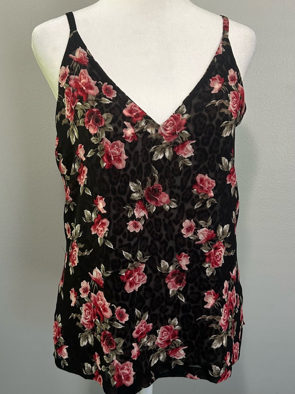Floral V-Neck Cami Tank Top Reversible Animal Print Leopard